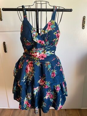 Love Culture Navy Dress with Pink & Green Floral Print